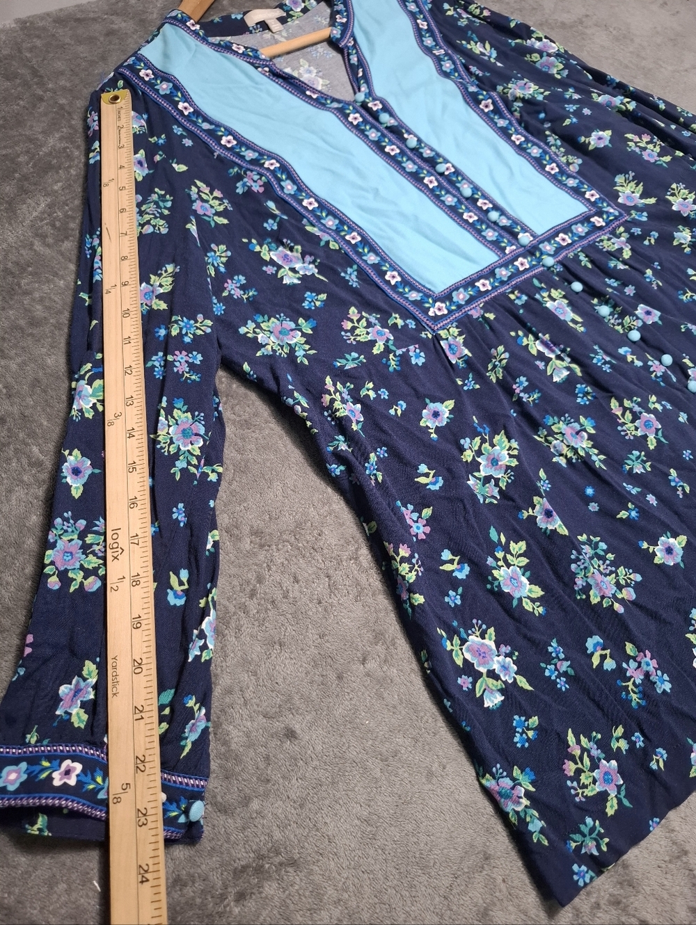 Woman Within Top Womens Size 1X 22/24 Button-Front Mixed Print Cottagecore Tunic - Picture 7 of 11